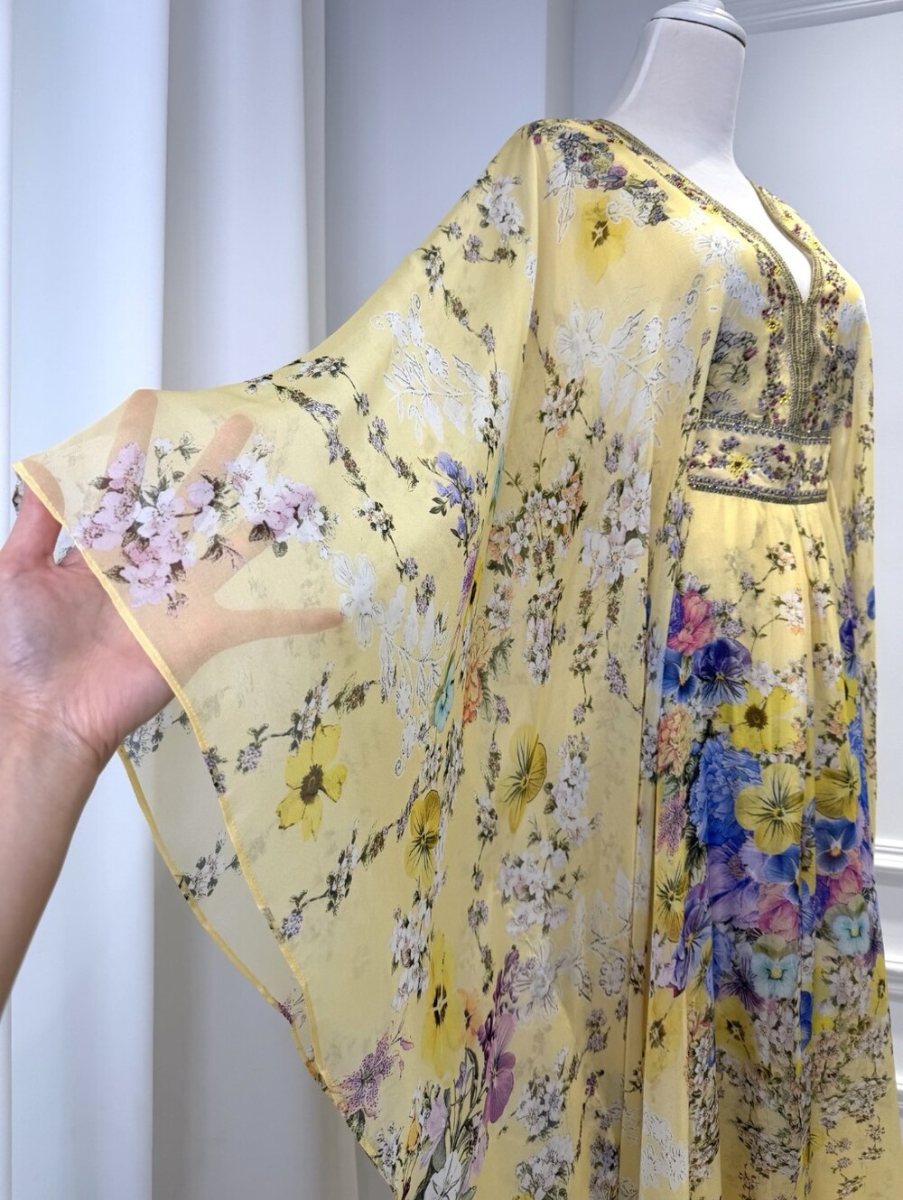 Camilla Long Kaftan Dress With Waist Detail In Darling Buds - Picture 12 of 16